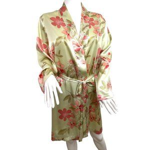 Morgan Taylor Women’s Vintage Robe M Floral Tie Waist Knee Length Green Pink
